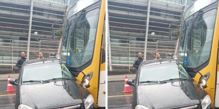 Acidente entre ônibus e carro deixa ladeira da Fonte das Pedras congestionada